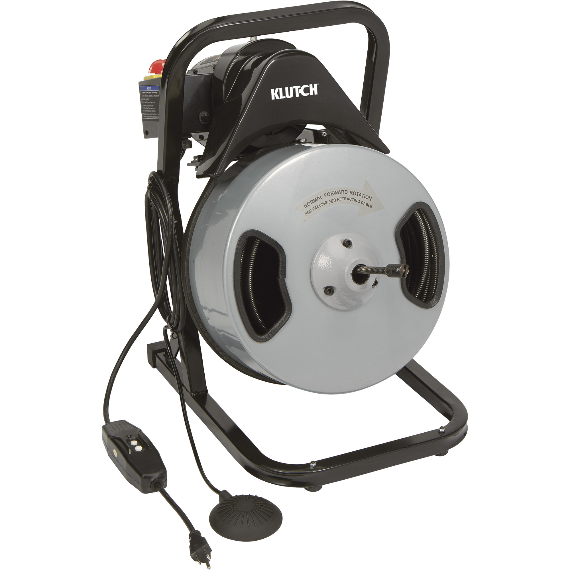 Klutch 60ft. Electric Drain Cleaner, 1/2in. Cable, 1/3 HP Motor, 13in. Drum, 7ft. Cord with GFCI